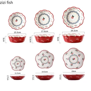 Cherry Ceramic Bowl Retro Vegetable Salad Bowl Fruit Bowl Steamed Egg Bowls Dessert Snack Bowls Restaurant Ceramic Tableware - Image 5