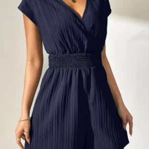 2025 Summer New Women V Neck Rompers Short Casual Elegant Fashion Black Playsuits Holiday Casual Overalls Female - Image 3