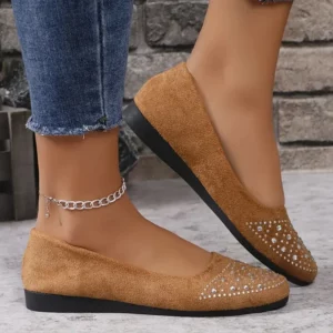 Women Flats 2024 Lightweight Ballet Woman Sneakers Shiny Crystal Shallow Loafers Women Flock Soft Sole Walking Shoes for Women - Image 4