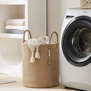 Large Capacity 38X50cm Woven Basket Laundry Basket Sundry Toy Storage Organizer Dirty Cloth Hamper Portable Diaper - Image 3
