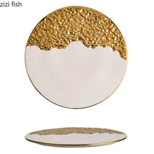 Half Stone Patterned Flat Plate Electroplated Ceramic Tableware Steak Plate Breakfast Plate Sushi Plates Dessert Snack Plates - Image 6