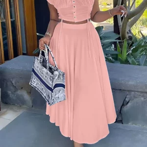 Women's Casual two-piece Summer Solid Off Shoulder Crop Top and Long SkirtSet -Stylish Elegant Vestidos - Image 4