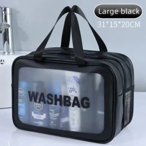 Dry-wet separation double transparent PU makeup bag portable washing bag cosmetic storage bag travel fitness swimming essentials - Image 5