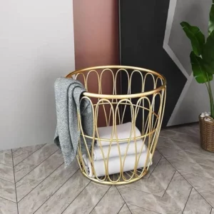 Metal Wheel Basket Gold Color Dirty Clothes Storage Handle Laundry Basket with Wheels Home Creative Organizer for Clothes Toys - Image 2