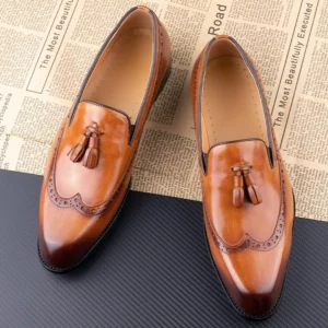 New Style Business Men Loafers Shoes Genuine Cowhide Handmade Sewing Casual Formal Wedding Party Slip on Pointed Dress Shoes Man - Image 1