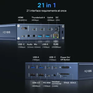 Acasis Thunderbolt 4 21-in-1 Dock | Max 90W Output 8K 60HZ |40Gbps USB-C Hub Intel Certified for Video Editing & Pro Workstation - Image 2