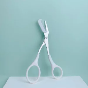 Pink eyebrow trimming scissors with built-in comb - stainless steel, precise grooming tool, creating perfect eyebrows - Image 4