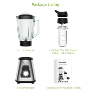 BioloMix 1300W Smoothie Blender with 1.5L Glass Jar, Personal Blenders Combo for Frozen Fruit Drinks, Sauces - Image 6
