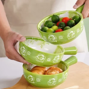 Kawaii Single Handle Ceramic Noodle Bowl, Cute Design, Large Bowl, Creative Restaurant, Flower Bowl, Home Decoration, Panda - Image 2