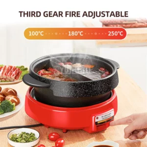 Multifunction 2 in 1 Electric Barbecue Machine 7L Split Type Electric Hot Pot 1300W Double Layer Barbecue Stove - Image 4