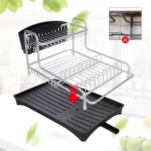 Kitchen Dish Drying Rack for Counter,Aluminum Alloy Plates And Bowls Organizer Strainer with Drainboard,Knives Hold,Silver - Image 6