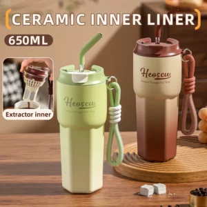 Stainless Steel Thermos Bottles with Straw Lid Outdoor Portable Milk Coffee Cups Leak-proof Insulated Coffee Mug with Extractor - Image 2