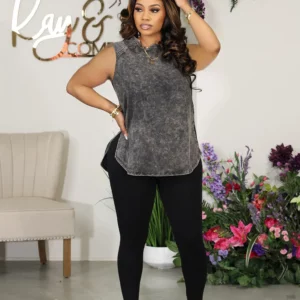 CM.YAYA Fashion Women's Set Printed Sleeveless Side Splt Tank and Legging Pants 2023 Active Two 2 Piece Set Outfits Tracksuit - Image 2