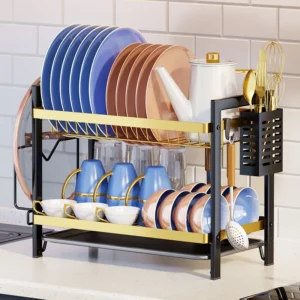 Kitchen Tableware 2 Tier Storage Draining Rack Dish Bowl Drainer Drying Holder With Water Tray Household Accessories Shelf Racks - Image 3