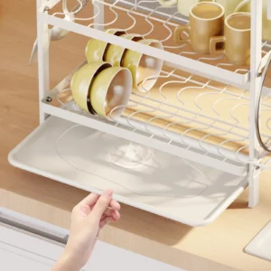Kitchen Tableware 2 Tier Storage Draining Rack Dish Bowl Drainer Drying Holder With Water Tray Household Accessories Shelf Racks - Image 2