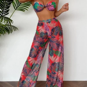 2025 Print Three Piece Bikini With Long Pants Swimsuit Women Swimwear Female Bather Bathing Swimming Swim Suit Beachwear - Image 7
