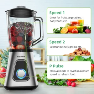 BioloMix 1300W Smoothie Blender with 1.5L Glass Jar, Personal Blenders Combo for Frozen Fruit Drinks, Sauces - Image 2
