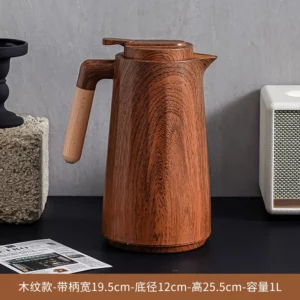 Wood grain thermal insulation pot Large capacity thermos high value office coffee pot Living room glass thermos - Image 6