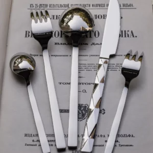 Stainless Steel Vintage Diamond Diamond Check Tableware Main Dish Spoon Spaghetti Fork Fruit Fork Spoon Western Tableware Set - Image 2