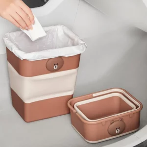 Cartoon Bear Car Trash Can Storage Basket with Handles Foldable Car Organizer Box Sundries Bucket Waste Container - Image 3