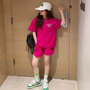 Girls Summer Set 2023 New Children's Clothing Set Mid to Big Girls' Short Sleeve T-shirt Shorts Korean casual sports two-piece - Image 3