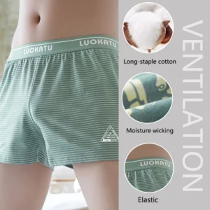 Loose Cotton Briefs Men Boxer Shorts Comfortable Summer Large Size Home Sleeping Shorts Underpants Trend Soft Striped Briefs - Image 4
