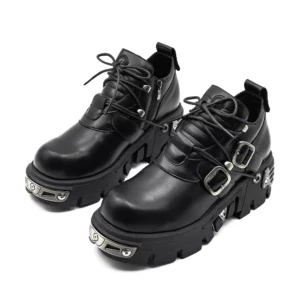 2025 New Dark Punk Style Woman Gothic Flame Carved Vintage Rock Boots Leather Shoes Metal Niche Low Top Platform Shoes - Image 3