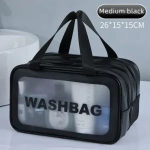 Dry-wet separation double transparent PU makeup bag portable washing bag cosmetic storage bag travel fitness swimming essentials - Image 6
