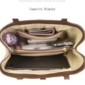 Women Textured Handbags Large Capacity Leather Tote Bag Female Autumn Winter Versatile Shoulder Packs Lady Contrast Handle Bag - Image 6