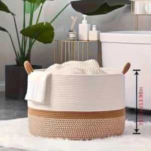 King-size Woven Storage Basket Living Room Cotton Rope Blanket Basket Household Wicker Laundry Basket Storage Organizer - Image 5