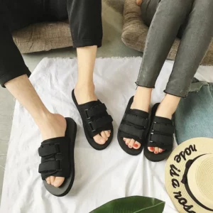 Simple Outdoor Men Slippers Fashion Hook&Loop Canvas Casual Couple Shoes Slip-on Beach Slippers Sandals Women Shoes Flip Flops - Image 3