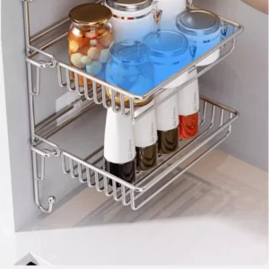 Stainless Steel Wall Mounted Spice Rack Foldable No Drill Kitchen Organizer Space-Saving Shelf for Pantry Bathroom Countertop - Image 4