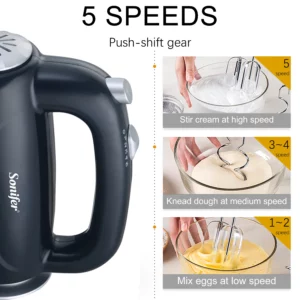 Sonifer Food Mixer Electric Cuisine Kitchen Blender With Dough Hooks Chrome Egg Beater Whisk Hand Mixer For Sweet Bakery SF7012 - Image 3