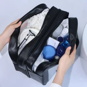 Dry-wet separation double transparent PU makeup bag portable washing bag cosmetic storage bag travel fitness swimming essentials - Image 3