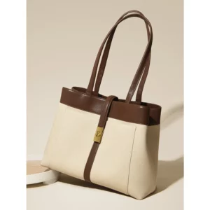 Women Textured Handbags Large Capacity Leather Tote Bag Female Autumn Winter Versatile Shoulder Packs Lady Contrast Handle Bag - Image 5