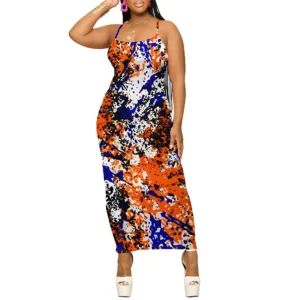 Spaghetti Strap Midi Dress Green Floral Print Bodycon Summer Casual Beachwear - Image 5