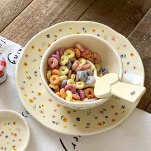 Korean Ceramic Bowl Dish with Fresh Flower Design INS Style High Appearance Level Home Domestic Rice Dish Fruit Salad Bowl - Image 4