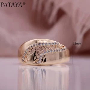 PATAYA New Micro-wax Inlay Natural Zircon Hollow Rings 585 Rose Gold Color Fashion Women Jewelry Unique Creative Wedding Rings - Image 5