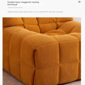 X&D Lazy Retro Corduroy Waffle Sofa Simple Modern Living Room Balcony Designer Casual Sofa Chair Caterpillar Sponge Relax Sofa - Image 3