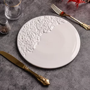 Half Stone Patterned Flat Plate Electroplated Ceramic Tableware Steak Plate Breakfast Plate Sushi Plates Dessert Snack Plates - Image 2