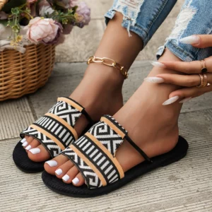 Women Flats Slippers 2024 Leather Cross Strap Rome Style Low Heels Sandals Summer Ladies Slippers Slides Women Zapatos De Mujer - Image 5
