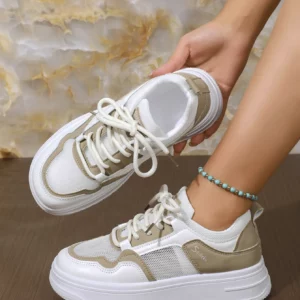 Women's Casual Skateboard Shoes, Outdoor Sports Shoes, Fashionable and Versatile Work Women's Mesh Shoes, Running Shoes, Walking Women's White Shoes, Thin Straps, Lightweight Spring, Autumn and Summer Home Student Shoe - Image 1