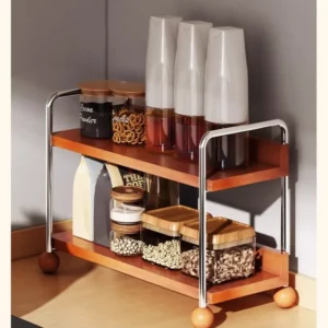 Kitchen Seasoning Rack Solid Wood Two-layer Multifunctional Countertop Seasoning Storage Cabinet Oil Salt Sauce Vinegar Storage - Image 6