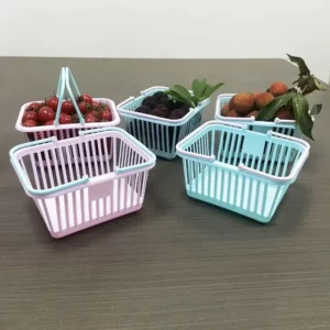 5pc Macaron Color Mini Storage Baskets with Handle Fruit Cosmetics Stationery Organizer Desktop Bathroom Organization Basket Set - Image 3