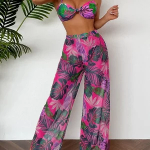 2025 Print Three Piece Bikini With Long Pants Swimsuit Women Swimwear Female Bather Bathing Swimming Swim Suit Beachwear - Image 6