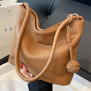 Korean Style Large Capacity Women Bucket Bags 2023 New Solid Color Soft Leather Handbag Casual Versatile Single Shoulder Bag - Image 1