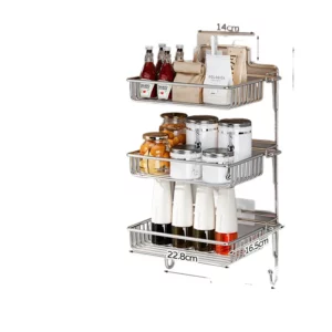 Stainless Steel Wall Mounted Spice Rack Foldable No Drill Kitchen Organizer Space-Saving Shelf for Pantry Bathroom Countertop - Image 6
