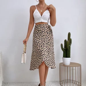 Benuynffy Boho Women Casual Print Tie Side Wrap Skirt Elegant High Waist Female Summer Asymmetrical Knee Length A-Line Skirts - Image 6