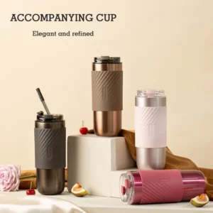 EQURA High-Value Women's 316 Stainless Steel Coffee Thermos Cup Large Capacity Portable Office Straw Non-Slip Casual Cup 520ml - Image 1