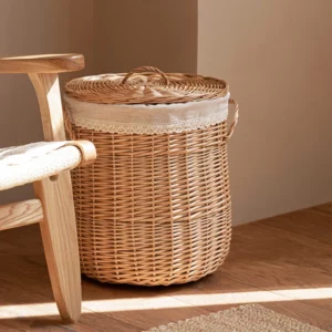 Willow Weaving Laundry Hamper Home Dirty Clothes Storage Basket with Cover Rattan Organizer for Laundry Room Bathroom Organizer - Image 4